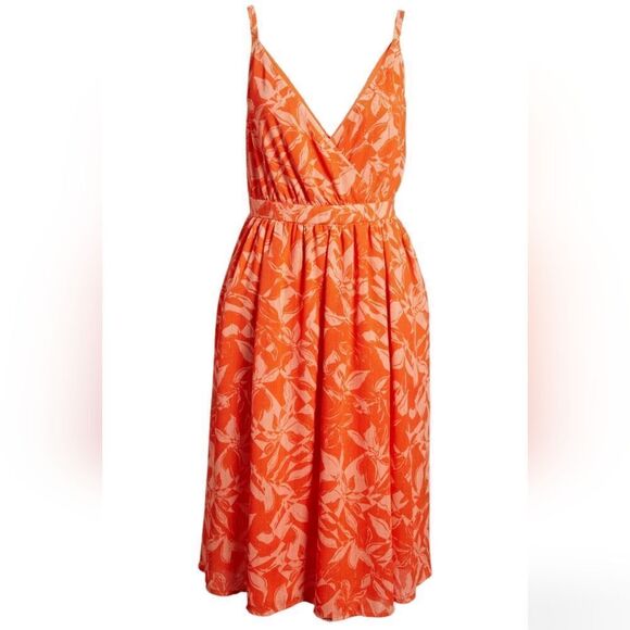 Chelsea28 Floral Wrap Bodice Dress in Orange-Peach NWOT - Picture 1 of 8